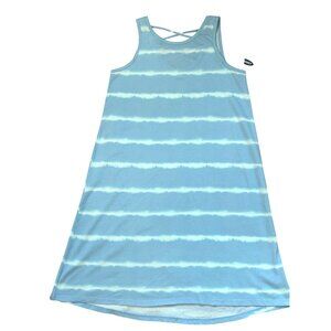 Old Navy Girls Maxi Dress XL 14-16 Blue White Tie Dye Striped Sleeveless Summer